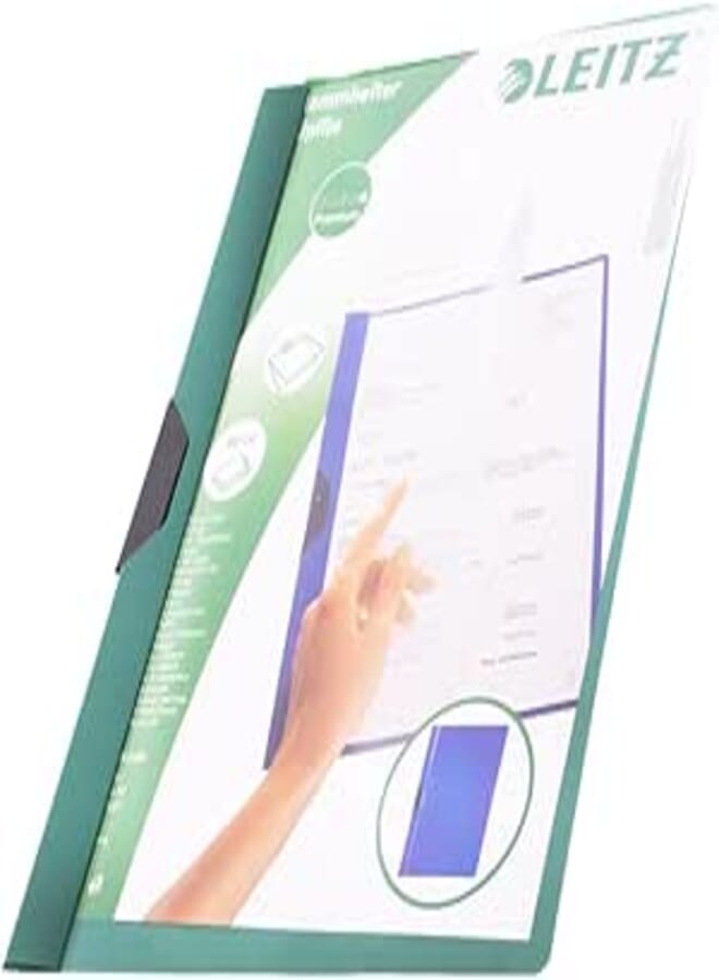 Leitz Clip File A4 Pp Green Color, Transparent front cover with a diagonal stripe structure, For 30 sheets (80 g/m²)